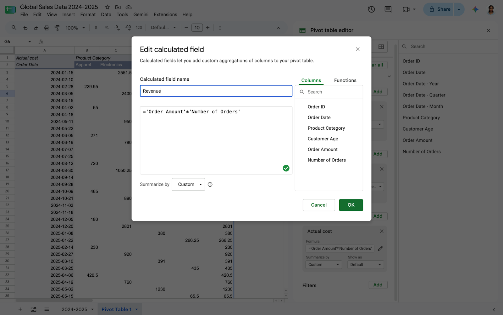 Edicion campos Google Sheets